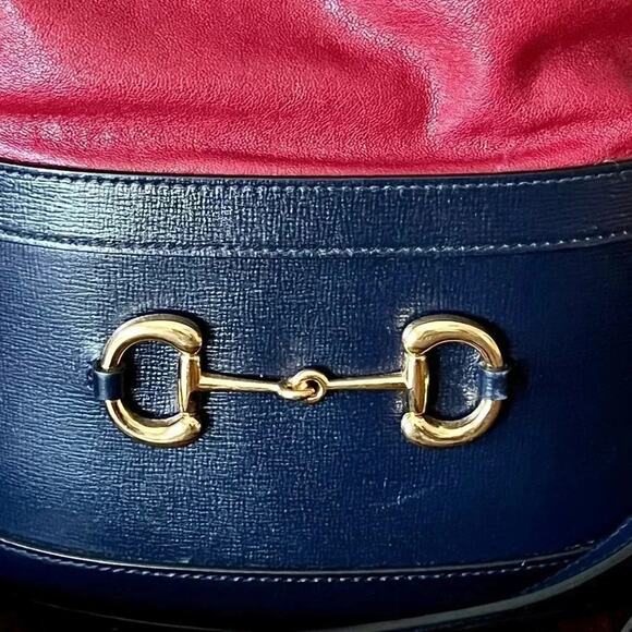 Gucci Azalea Sakai Be Green Horsebit 1955 Drawstring Bucket Bag Blue Cherry Red - Picture 4 of 9